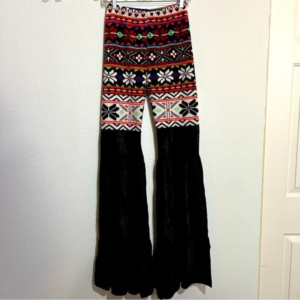 Upcycled High Rise Boho Tribal Indie Thermal Velvet Bottoms Leggings Size 6